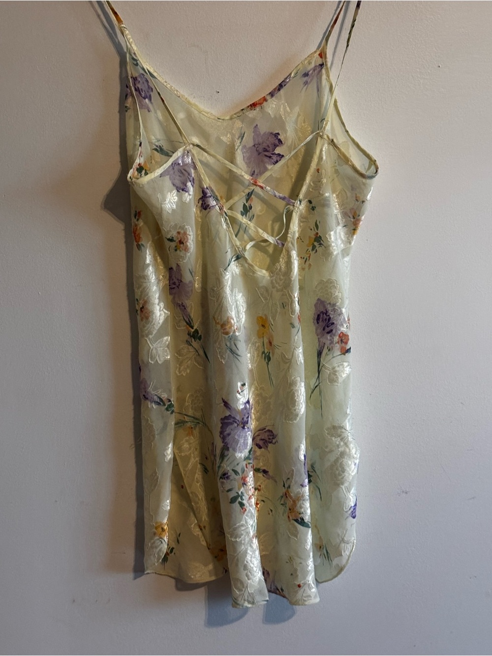 Vintage Yellow Floral Satin Slip - Delicate Purple & Orange Blooms - Picture 3 of 4